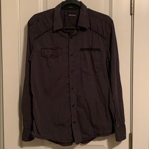 Buckle Black Gray Button Down Long-sleeved Shirt